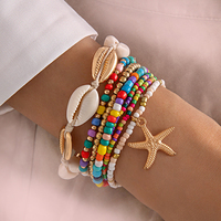 Nueva moda bohemio colorido collar con cuentas verano playa Shell estrella de mar pulsera tobillera chapado en oro conjunto de joyería fina regalos