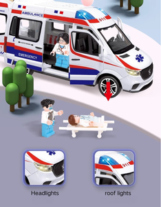 Ambulancia Eléctrica de Simulación Unisex 1/24, Bloques de Construcción Metálicos, Figura de Aleación Fundida a Presión, Juguete de Coche para Niños con Puertas que se Abren, Efectos de Luz y Sonido - Product Image 6