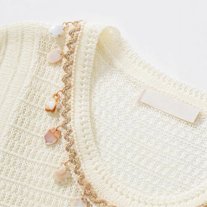Gilet sans manches en maille ajourée pour femme, couleur unie jaune, fin, en polyester, idéal pour l'été - Product Image 3