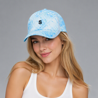 Casquette de baseball personnalisée à 6 panneaux en sergé 100 % coton, motif tie-dye, respirante, imperméable, avec fermeture à boucle en cuivre doré, unisexe, pour l'extérieur