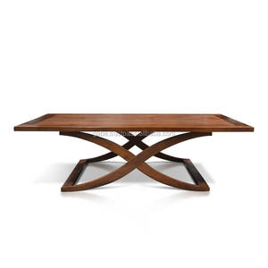 Elegant teak coffee <b>table</b> featuring sturdy cross legs, finished in a rich deep dark <b>brown</b> color, blending timeless durability - Product Image 4