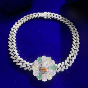 Nuevo Collar de Cadena con Diseño de Girasol de Miami, Chapado en Oro, con Circonitas y Diamantes, Plata <span class=keywords><strong>925</strong></span>, Estilo Hip Hop, para Hombre - Product Image 3