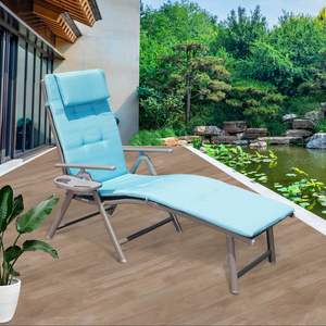 Silla plegable tipo chaise longue Db para exteriores, con estructura metálica azul y cojín, tumbona para patio, playa y piscina. - Product Image 2