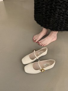 Korean Retro Style One-Strap Loafers Women's Summer <strong>Silver</strong> Mary Jane <strong>Flats</strong> Small Leather Shoes French Versatile Versatile Design - Product Image 6