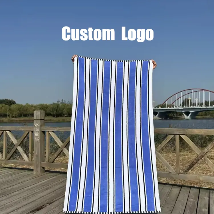 Индивидуальный дизайн для взрослых, бассейн для плавания, жаккардовая вышивка, напечатанный на заказ логотип, большие махровые полосатые хлопковые пляжные полотенца