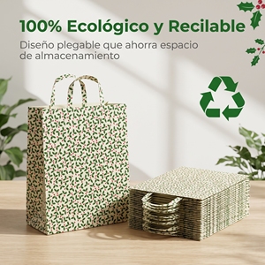 Sacs cadeaux de Noël haut de gamme avec imprimé houx, design minimaliste pour les boutiques et les commerces de détail - Product Image 5