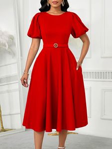 Nuevo Vestido <span class=keywords><strong>de</strong></span> Noche <span class=keywords><strong>para</strong></span> Mujer, Elegante, con Mangas Abullonadas, Cintura Alta, Color Sólido - Product Image 3