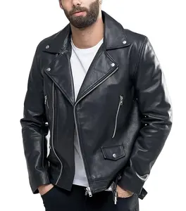 OEM slim fit new fashion style black waterproof leather jacket men biker motorcycle jackets zipper plus size jackets