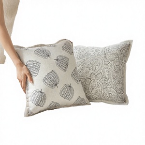 Coussin de canapé personnalisé, carré, en polyester, motif végétal crème, décoration de salon, vente en gros OEM - Product Image 3