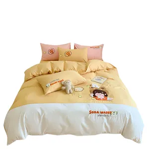 Atacado cor correspondente lavar suavemente algodão quatro peças conjunto de cama conjuntos