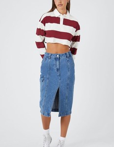 Chemises polo pour femmes à rayures contrastées rouge et blanc surdimensionnées à épaules tombantes avec broderie personnalisée, chemise de <span class=keywords><strong>rugby</strong></span> courte - Product Image 2