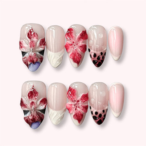 Uñas postizas de moda con estampado de leopardo, forma almendrada, 3D hechas a mano, largas, estilo stiletto, reutilizables, desmontables, para mujeres, personalizadas - Product Image 5