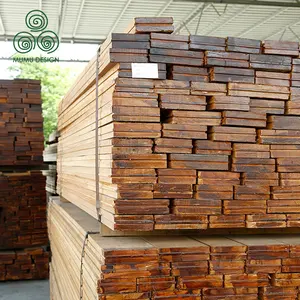 MUMU Dongguan Decorative Design Interior Teak Solid Wood Board Clad Slat Wall Covering Panel Floor