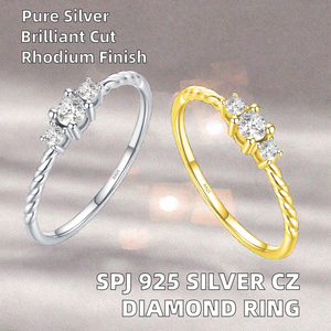 Anillo de Diamantes CZ Radiantes Clásico para Mujer SPJ, Plata de Ley 925 Pura con Rodio, Joyería para Fiesta de Compromiso, Boda, Navidad de Invierno - Product Image 2