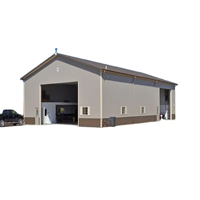 Steel warehouse for a construction site with parapet wall cladding