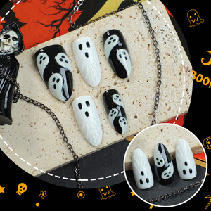 Unghie Finte a Pressione Effetto Ragnatela, Unghie Finte Coffin Cat Eye Fluorescenti per Halloween - Product Image 3