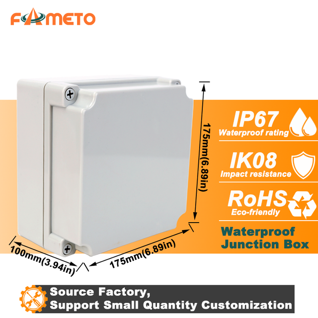 FAMETO AG-171710 ABS Anti-corrosion Junction Box 175*175*100mm IP67 Waterproof Enclosure Workshop Terminal Distribution Box