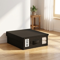 Panier de rangement pliable en tissu Oxford noir avec poignée, fenêtre transparente et panneau en PP renforcé pour draps de lit
