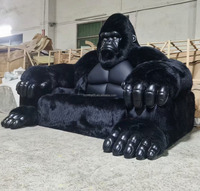 Luxuriöses Gorilla Black 3-Sitzer Sofa Moderne Wohnmöbel mit Echtem Fuchspelz-Leder Lounge für Hotel-Art-Deco-Dekorationen