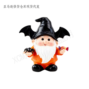 Statua Gnomo Mistico - Artigianato Personalizzato in Poliresina, Cappello con Ali di Pipistrello e Tunica Arancione, Ideale come Decorazione da Tavolo e Regalo per gli Appassionati di Halloween - Product Image 5