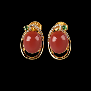 Natural Raw Red jasper Gemstone S925 <b>Silver</b> Claw Set Diamonds Women's Full-color <b>Silver</b> <b>Stud</b> Earring for Wedding Party Occasions - Product Image 3