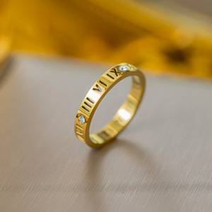 Bague ajustable pour femme <span class=keywords><strong>en</strong></span> acier inoxydable plaqué or 18 carats, motif marguerite géométrique, chiffres romains, papillon et diamant - Product Image 5