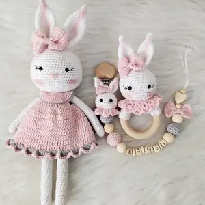 Sıcak satış güzel el yapımı tığ bunny bebek hayvan Amigurumi tığ peluş oyuncaklar