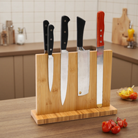 Porte-couteau magnétique en bambou pour comptoir de cuisine Porte-couteau Présentoir Ensemble de blocs de stockage sécurisé Conception peu encombrante