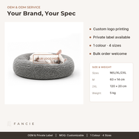 Coussin rond en peluche grise pour animaux de compagnie, pour chats et chiens de petite et moyenne taille, nid douillet avec surface en chenille, OEM