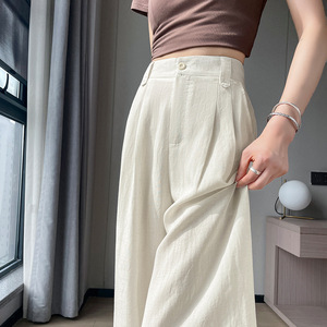 Nuovi <span class=keywords><strong>Pantaloni</strong></span> Estivi da <span class=keywords><strong>Donna</strong></span> in <span class=keywords><strong>Lino</strong></span>, Stile Vintage, Vestibilità Ampia, Vita Alta, Gamba Larga, Casual, in Seta Ghiaccio, Dritti, Lunghi fino al Pavimento - Product Image 2