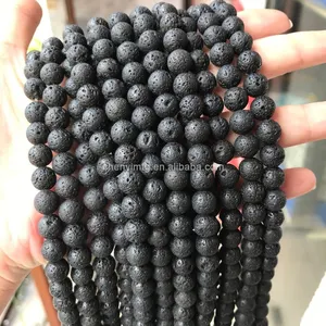 Perles en pierre de lave Perles en cristal de couleur noire DIY Perles en vrac