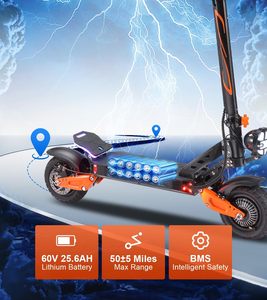 Trottinette électrique pour adultes, moteur double 5000W, vitesse maximale de 45 mph, autonomie de 50 miles, batterie 60V/25.6AH, design pliable avec siège - Product Image 3