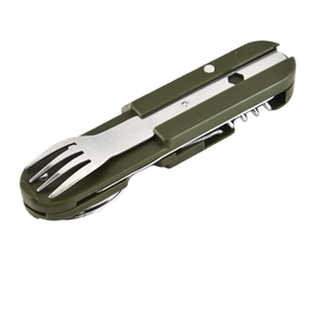 Ensemble de couverts de camping pliables 5 en 1 écologiques portables, en acier inoxydable détachable, poli miroir, avec étui en plastique - Product Image 1