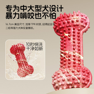 Jouets à mâcher pour chien, en caoutchouc, en forme d'os, durables, pour la dentition des chiots, utilisation en intérieur, taille moyenne, motif uni - Product Image 2