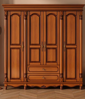 Armoire en bois massif de style rétro américain, moderne et simple, avec trois, quatre ou cinq portes et tiroirs, armoire supérieure