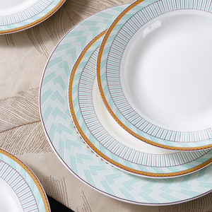 ชุดอาหารค่ำเซรามิกขอบทองสไตล์ยุโรป 81 ชิ้น ดีไซน์หรูหรา ประกอบด้วยชาม จาน และถ้วย สำหรับใช้ในบ้าน - Product Image 4