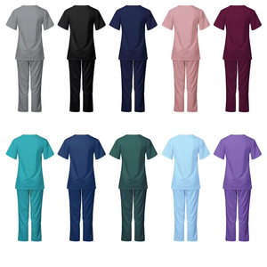 Women's Short Sleeve <b>Scrub</b> Set Moisture Wicking Knitted Split Uniform Hospital Work <b>Clothes</b> For Medical Use S-XXL - Product Image 1