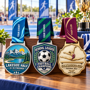 Custom Sports Competition Medals Set <b>for</b> Half Marathon, School Football and Gymnastics with Personalized Ribbons OEM ODM medal - Product Image 1
