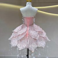 Robe de soirée mini rose à sequins Jfh161, sans bretelles, à volants, en tulle, ornée de perles et de franges, courte, pour mariage ou cocktail Jancember