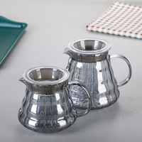 Juego de cafetera de vidrio ecológico de grado alimenticio moderno al por mayor para fabricantes, incluye filtro de papel, soporte de nogal y embudo de silicona