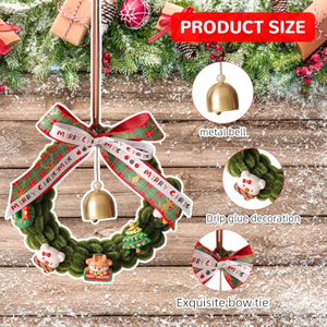 Décoration de Noël suspendue : Clochette de Noël, Nœud de Noël, Couronne de Noël à suspendre au bouton de porte avec pomme de pin de Noël - Product Image 4