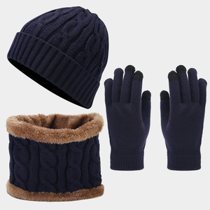 Herbst und Winter Neues Vintage Zopfmuster Dickes Warmes Mütze-, Schal- und Handschuh-Set Dreiteiliges Set Bestseller Kälteschutz-Set - Product Image 3