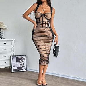 KISS ME ANGEL Lingerie Sexy Feminina Vestido de Malha Transparente com Decote em V Profundo e Detalhes em Patchwork Vestido Feminino Plissado que Emagrece e Ajusta ao Corpo - Product Image 3