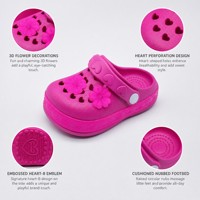 Zuecos EVA Ligeros Antideslizantes para Niñas, Diseño Personalizado OEM, con Agujeros en Forma de Corazón, Flores 3D, Color Rosa y Magenta, Divertidos para Niñas Pequeñas