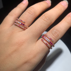 Promotion Rose Gold Pastel Colorful Jewelry White pink Red Cz Triple Wrap <strong>Ring</strong> Fashion Women <strong>Full</strong> <strong>Finger</strong> Jewelry - Product Image 2