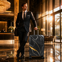 Ensemble de bagages rigides de luxe en marbre noir ABS+PC, 3 pièces, 20/24/28 pouces, avec serrure TSA et accents dorés