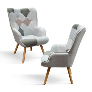 Fauteuil Mila avec repose-pieds, tissu multicolore, pieds en bois, fauteuil inclinable d'intérieur - Product Image 2