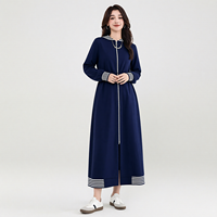 Lignes Abaya Robe Dubaï Friperie Abaya Maxi Bleu Marine à Capuche Zippée avec Rayures aux Poignets et à l'Ourlet Ceinturée Style Sportif Modeste pour Femmes Musulmanes