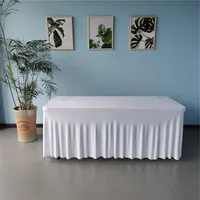 白い長方形のポリエステル宴会弾性ストレッチテーブルカバースパンデックスウェディングテーブルスカート