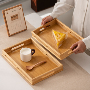 Japanese Style Bamboo Serving <b>Tray</b> With Handles For Breakfast Tea <b>Snacks</b> Home Use - Product Image 1